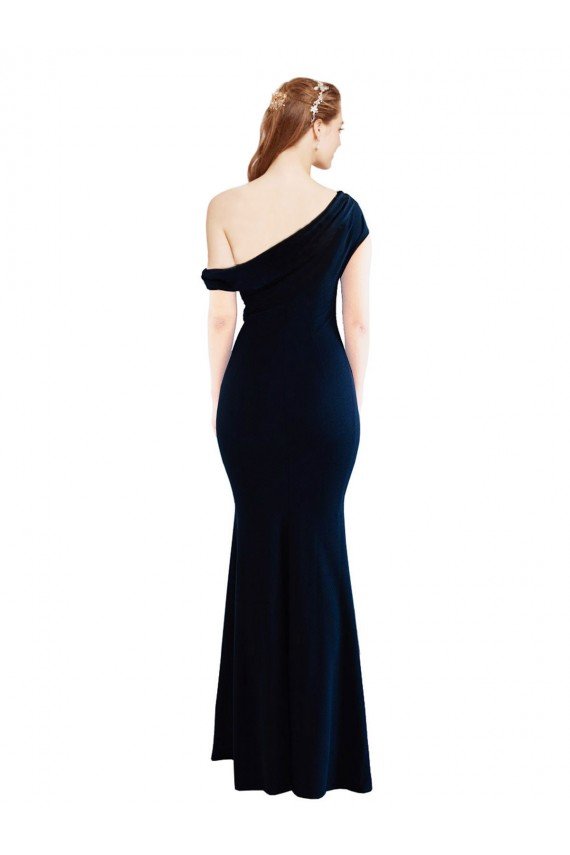 Affordable Draped Off the Shoulder Fitted Formal Crepe Bridesmaid Dress / Prom Dress UK