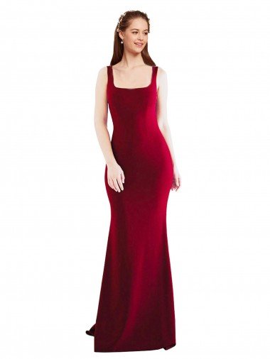 Affordable Square Neckline and Backline Fitted Formal Crepe Bridesmaid Dress / Prom Dress UK