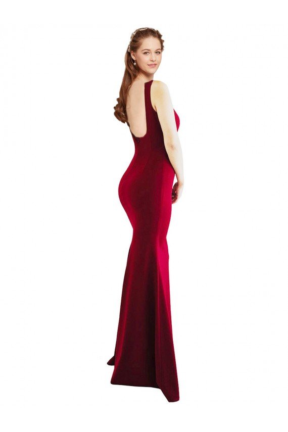 Affordable Square Neckline and Backline Fitted Formal Crepe Bridesmaid Dress / Prom Dress UK