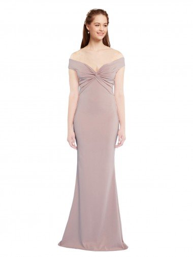 Affordable Knotted Off the Shoulder Formal Crepe Bridesmaid Dress / Prom Dress with Cut-Out Back UK