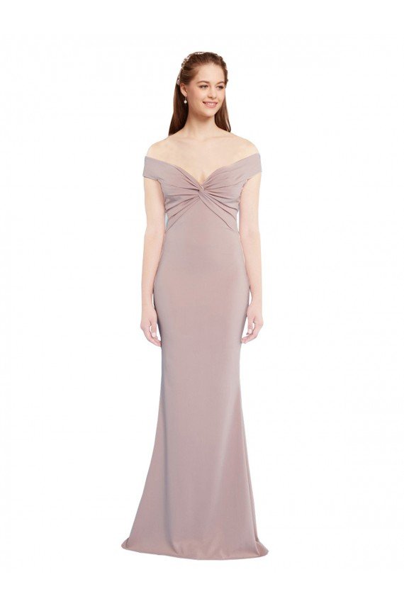 Affordable Knotted Off the Shoulder Formal Crepe Bridesmaid Dress / Prom Dress with Cut-Out Back UK