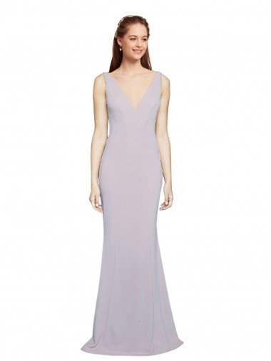 Affordable Cut-Out Back V-Neckline Mermaid Formal Crepe Bridesmaid Dress / Prom Dress Keyhole Back UK