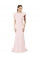 Affordable Low V-Back Long Mermaid Crepe Bridesmaid Dress / Prom Dress with Ruffled Sleeves UK