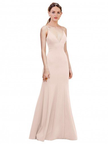 Affordable Deep V-Neck and Back Long Formal Crepe Bridesmaid Dress / Prom Dress UK