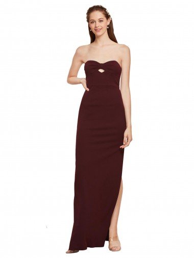 Affordable Twisted Strapless Keyhole Long Formal Crepe Bridesmaid Dress / Prom Dress with Slit UK