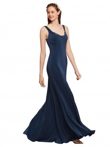 Affordable Fit and Flare Long Formal Crepe Bridesmaid Dress / Prom Dress with Round Neck UK