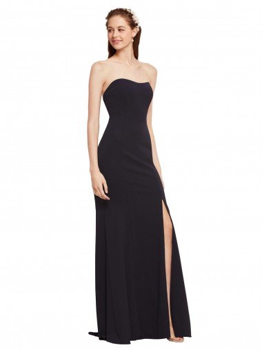 Affordable Strapless Bodycon Long Formal Crepe Bridesmaid Dress / Prom Dress with High Slit UK