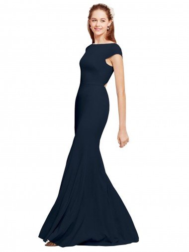 Affordable Fit and Flare Long Formal Crepe Bridesmaid Dress / Prom Dress with Tie Open Back UK