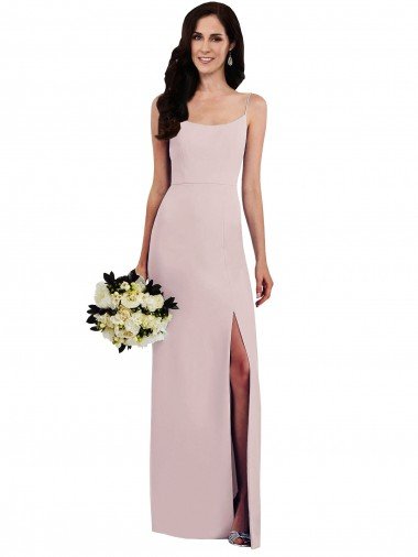 Affordable Spaghetti Strap V Back Formal Crepe Bridesmaid Dress / Prom Dress with Front Slit UK