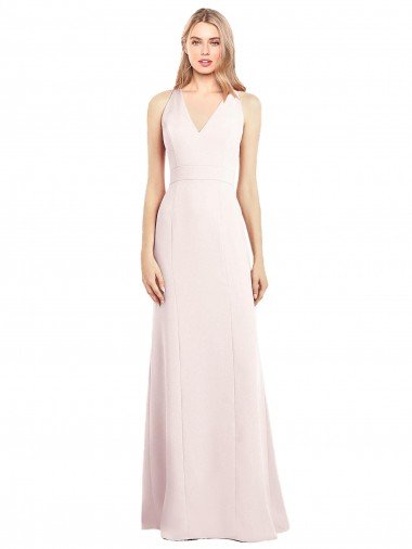 Affordable V-Neck Keyhole Back Crepe Trumpet Bridesmaid Dress / Prom Dress UK