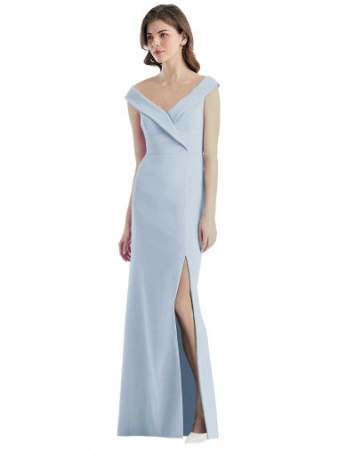 Affordable Romantic Off the Shoulder Long Maxi Bridesmaid Dress with Side Slit UK