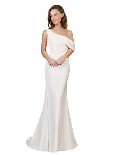 Affordable One Shoulder Formal Crepe Bridesmaid Dress / Prom Dress with Draped Off the Shoulder Strap UK