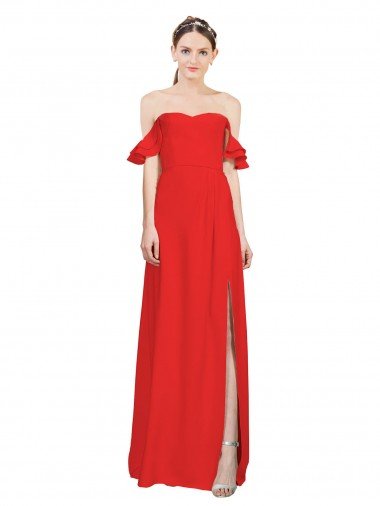 Affordable Double Ruffle Flounce Sleeves Formal Crepe Bridesmaid Dress / Prom Dress with Slit UK