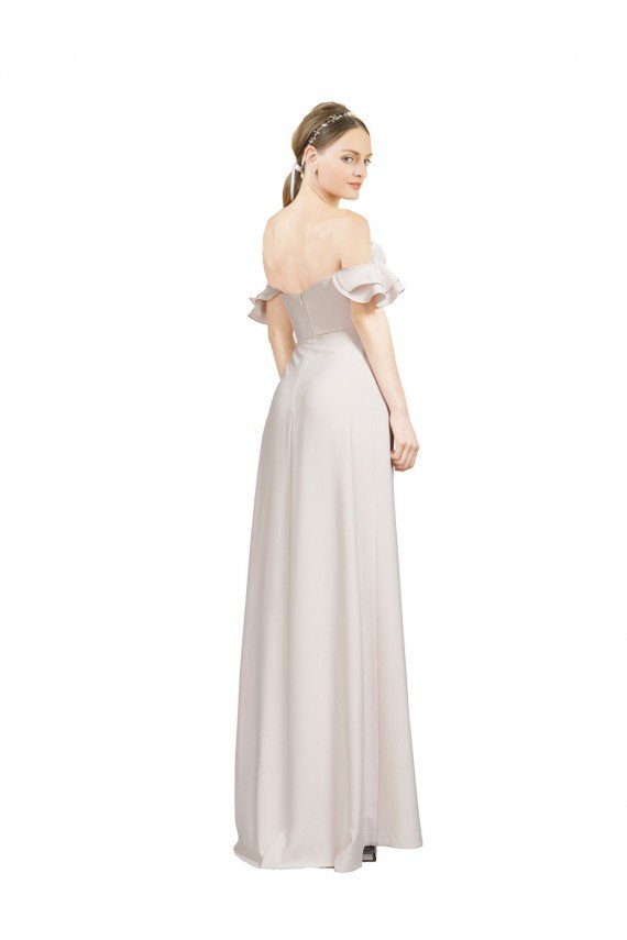 Affordable Double Ruffle Flounce Sleeves Formal Crepe Bridesmaid Dress / Prom Dress with Slit UK