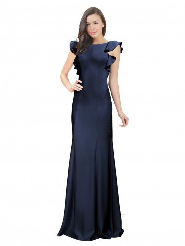 Affordable Sleeveless Crepe Bridesmaid Dress / Prom Dress with Cascading Ruffle and Keyhole Back UK