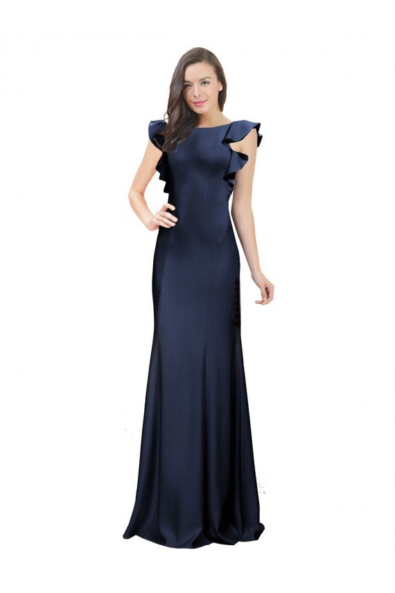 Affordable Sleeveless Crepe Bridesmaid Dress / Prom Dress with Cascading Ruffle and Keyhole Back UK