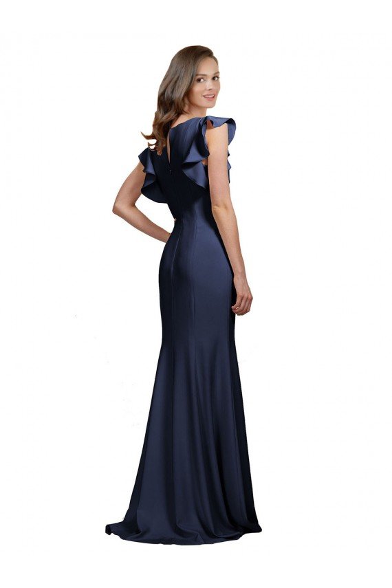 Affordable Sleeveless Crepe Bridesmaid Dress / Prom Dress with Cascading Ruffle and Keyhole Back UK