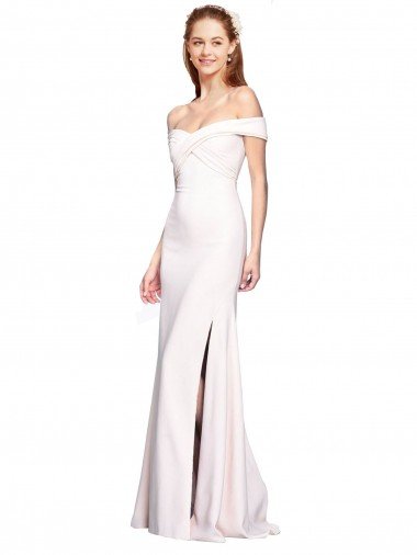 Affordable Criss Cross Off the Shoulder Formal Crepe Bridesmaid Dress / Prom Dress with Side Slit UK