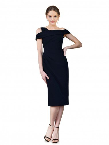 Affordable Draped Cross Shoulder Stretch Formal Crepe Cocktail Dress / Homecoming Dress UK