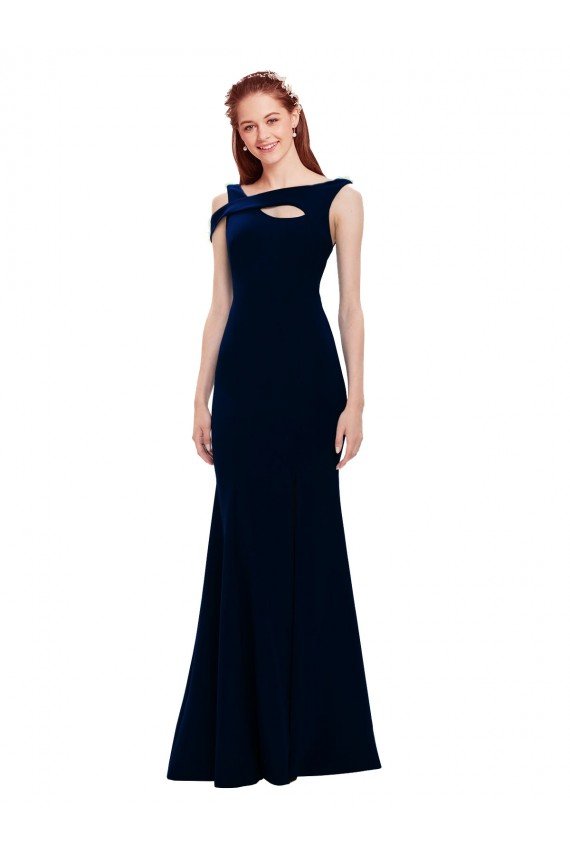 Affordable Sleeveless Formal Crepe Mermaid Bridesmaid Dress / Prom Dress with Side Slit UK