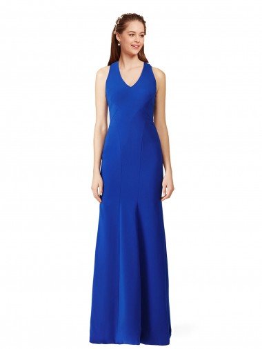 Affordable Halter V-Neck Long A-Line Formal Crepe Bridesmaid Dress / Prom Dress UK