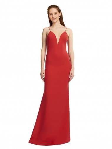 Affordable Mermaid Plunging V-Neck Formal Crepe Bridesmaid Dress / Prom Dress with Wide Open Back UK