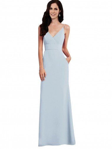 Affordable V Back Spaghetti Strap Maxi Bridesmaid Dress / Prom Dress with Pockets UK