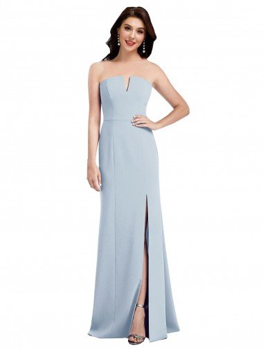 Affordable Strapless Notch Crepe Bridesmaid Dress / Prom Dress with Front Slit UK