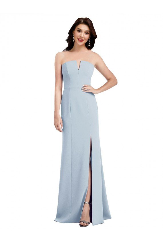 Affordable Strapless Notch Crepe Bridesmaid Dress / Prom Dress with Front Slit UK