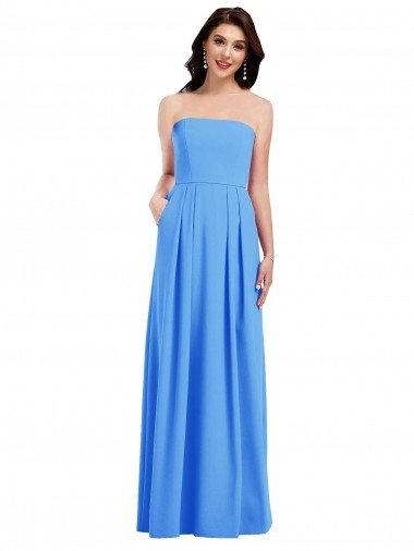 Affordable Strapless Pleated Skirt Crepe Bridesmaid Dress / Prom Dress with Pockets UK