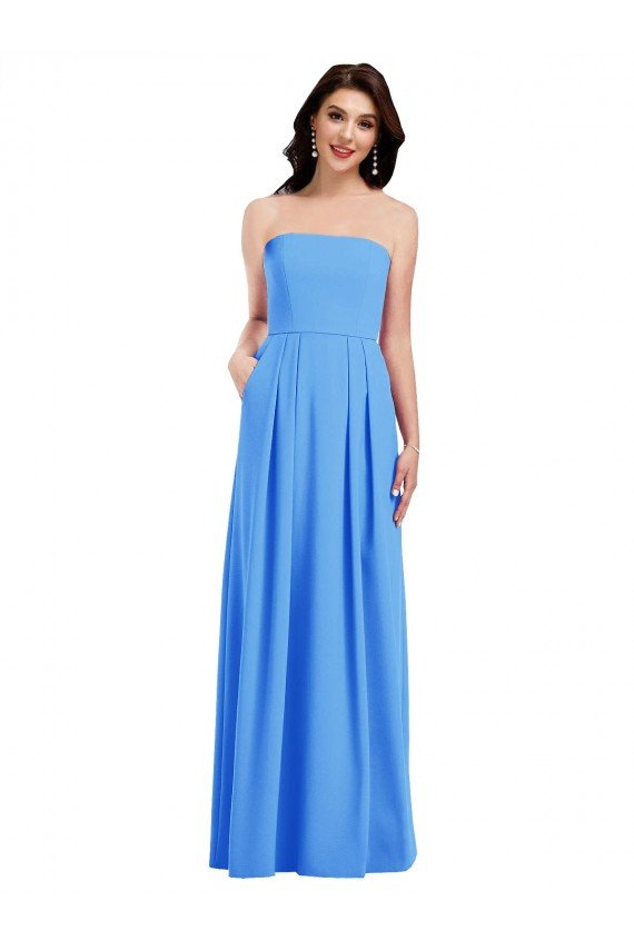 Affordable Strapless Pleated Skirt Crepe Bridesmaid Dress / Prom Dress with Pockets UK