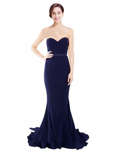 Affordable Strapless Sweetheart Neckline Crepe Bridesmaid Dress / Prom Dress with Satin Waistband UK