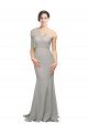 Affordable Long Sweep Train Sweetheart Formal Crepe Bridesmaid Dress / Prom Dress with Tulle One Shoulder UK