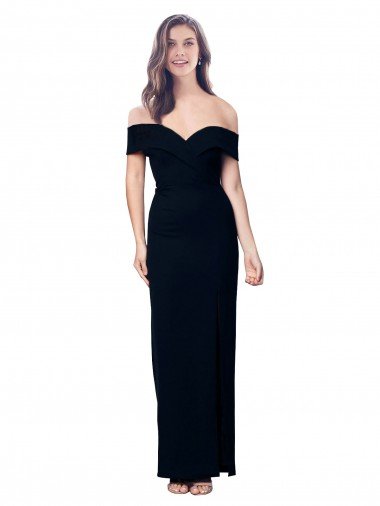 Affordable Off the Shoulder Long Full Length Formal Crepe Bridesmaid Dress / Prom Dress with Side Split UK