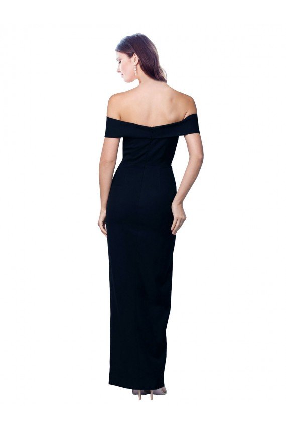 Affordable Off the Shoulder Long Full Length Formal Crepe Bridesmaid Dress / Prom Dress with Side Split UK