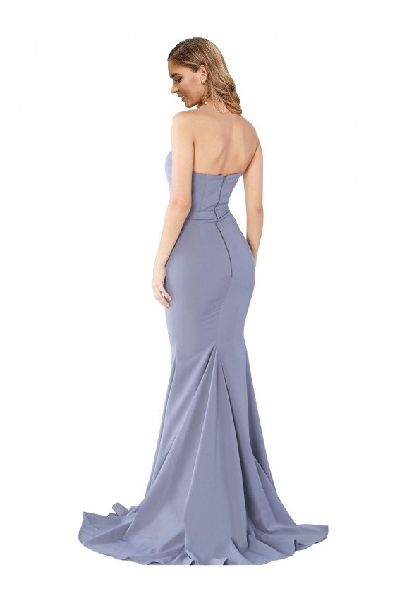 Affordable Long Strapless Sweetheart Sweep Train Formal Crepe Bridesmaid Dress / Prom Dress with Low Back UK