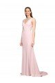 Affordable Deep V-Neckline and Back Long Sweep Train Crepe Bridesmaid Dress / Prom Dress with Shoulder Straps UK