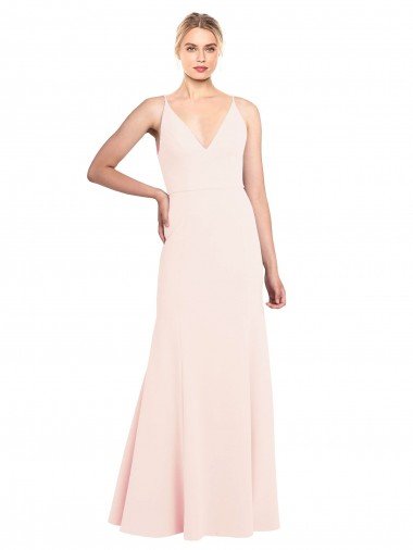 Affordable Slim A-Line V-Neck Long Stretch Formal Crepe Bridesmaid Dress / Prom Dress with V-Back UK