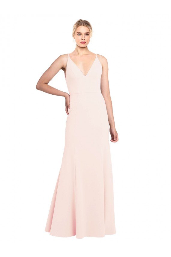 Affordable Slim A-Line V-Neck Long Stretch Formal Crepe Bridesmaid Dress / Prom Dress with V-Back UK