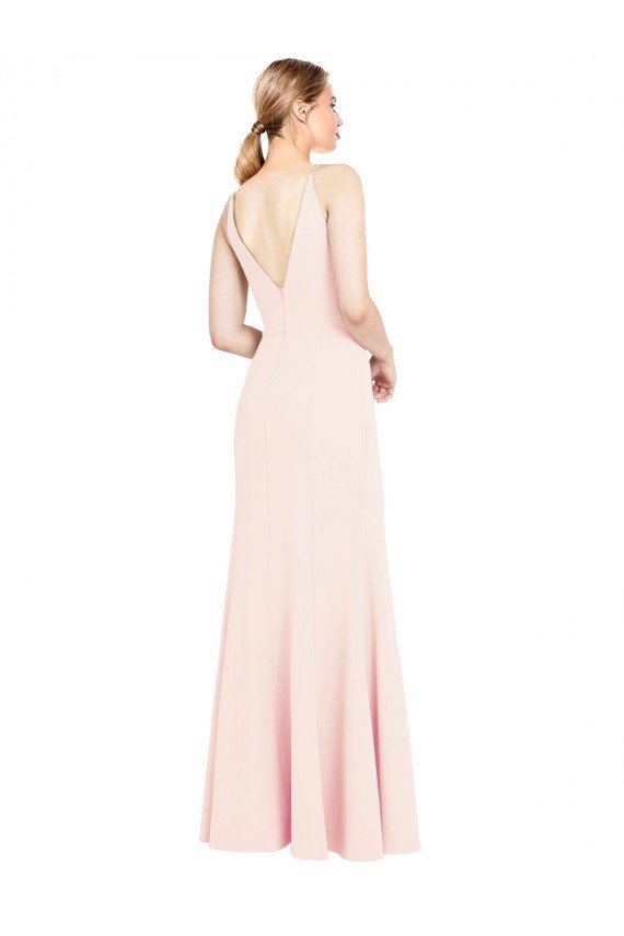 Affordable Slim A-Line V-Neck Long Stretch Formal Crepe Bridesmaid Dress / Prom Dress with V-Back UK