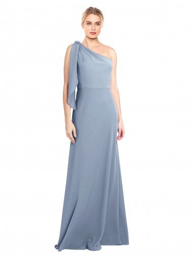 Affordable Draped Flutter Sleeves One Shoulder Stretch Formal Crepe Bridesmaid Dress / Prom Dress UK