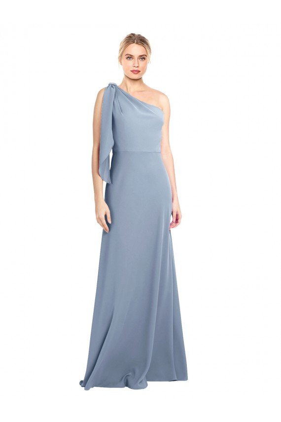 Affordable Draped Flutter Sleeves One Shoulder Stretch Formal Crepe Bridesmaid Dress / Prom Dress UK