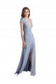 Affordable Plunging V-Neck Cap Sleeves Stretch Crepe Bridesmaid Dress / Prom Dress with Front Slit UK