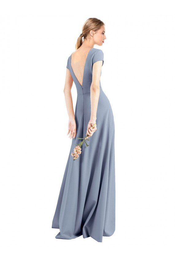 Affordable Plunging V-Neck Cap Sleeves Stretch Crepe Bridesmaid Dress / Prom Dress with Front Slit UK