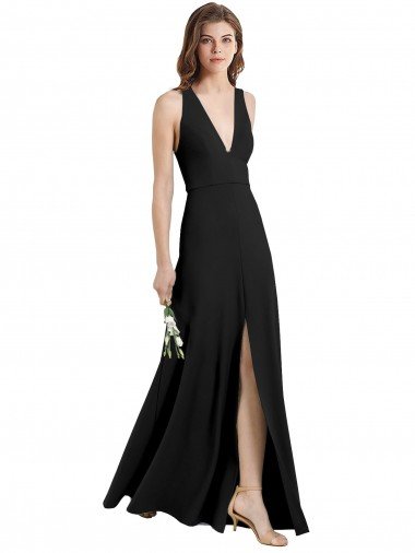 Affordable Sleek Halter V-Neck Long A-Line Stretch Formal Crepe Bridesmaid Dress / Prom Dress with Front Slit UK