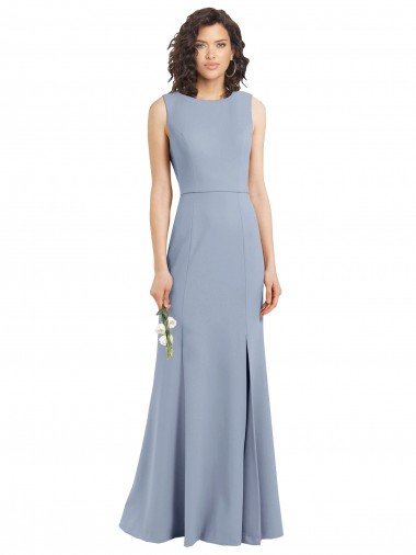 Affordable Boat Neckline and Sleek Fit and Flare Crepe Bridesmaid Dress with Keyhole Back UK