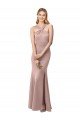 Affordable Long Floor Length High Neck Fit and Flare Stretch Crepe Bridesmaid Dress / Prom Dress with Side Slit UK