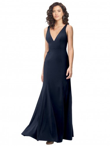 Affordable Classic V-Neck Long Stretch Formal Crepe Bridesmaid Dress / Prom Dress with V-Back UK