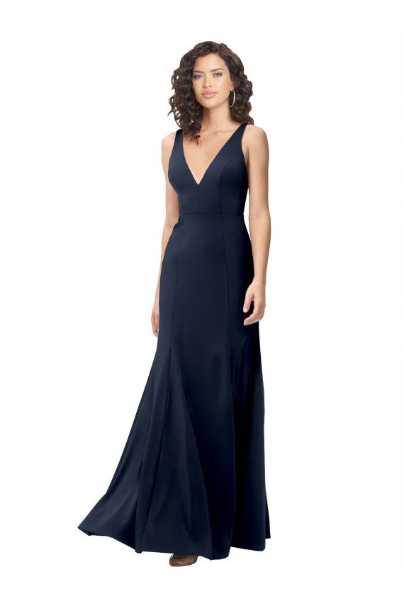 Affordable Classic V-Neck Long Stretch Formal Crepe Bridesmaid Dress / Prom Dress with V-Back UK