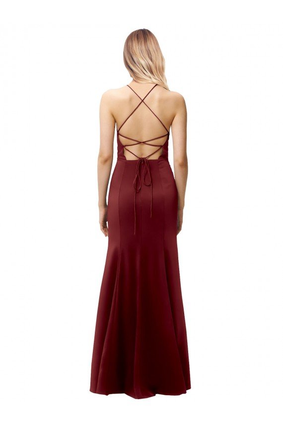 Affordable Fit and Flare Halter Neckline Stretch Formal Crepe Bridesmaid Dress / Prom Dress with Strappy Back UK